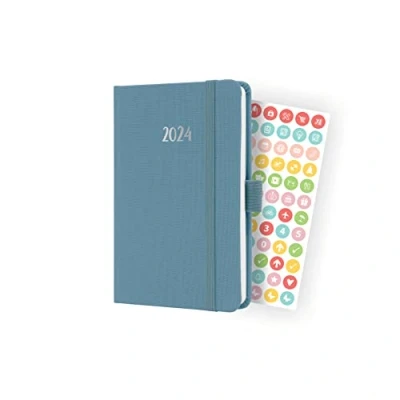 Imagen de SIGEL J4400 Agenda semanal Jolie 2024, certificación FSC, dos páginas = una semana, tapa dura superficie textil, aprox. A6, azul, 174
