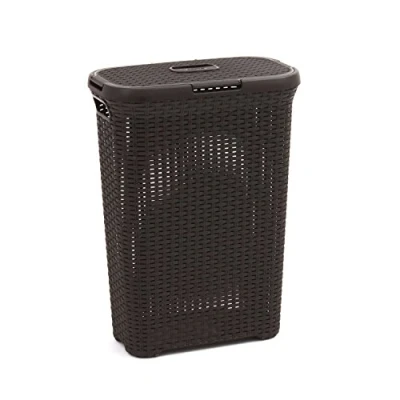 Imagen de Curver 193009 Cesta de ropa Natural Style, con tapa configurable, 40 L, color chocolate