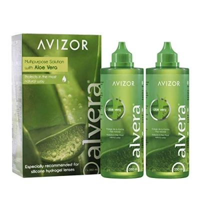 Imagen de Líquido de lentillas AVIZOR Alvera 2 x 350 ml con estuches. Solución para limpieza y desinfección todo tipo lentes contacto blandas.