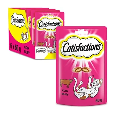 Imagen de Catisfactions Premios para Gatos, Sabor Buey (Pack de 6 x 60g)