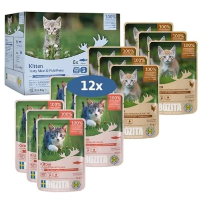 Imagen de Bozita Canapés en Salsa con Pescado y Carne para Gatitos Multibox 12 x 85 g Pouch Comida húmeda Gatos Bolsa de porciones