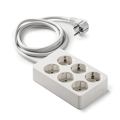 Imagen de FAMATEL Regleta de 6 tomas Enchufes Con Interruptor encendido un cable 1,5 m Hasta 3680W Protección Infantil Orientación a 45o Evita consumos fantasma Blanco