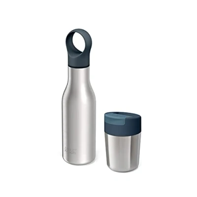 Imagen de Joseph Refill Reuse Repeat Set de 2 tazas y botellas viaje, acero inoxidable, taza café reutilizable botella térmica aislante