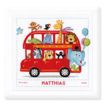Imagen de VERVACO Stickpackung Zählmuster Fröhliche Busfahrt Autobús Safari con Punto de Cruz contado, Cotton, Colores Variados, ca. 28 x cm / 11,2&quot;