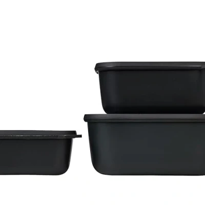 Imagen de Mepal Multi Bowl Cirqula Rectengular 3 Partes Caja de Almacenamiento Alimentos con Tapa Hermética para Nevera y Microondas 500 ml, 1000 ml &amp; 3000 Nordic Black