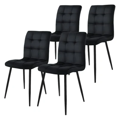 Imagen de ML Design Set de 4X Sillas Comedor con Respaldo Asiento Ergonómico Acolchado Tapizado Terciopelo Negro Patas Metal Sillón Diseño Moderno para Mesa Salón, Escritorio o Cocina