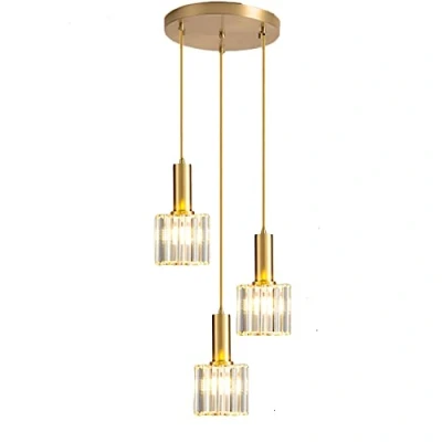 Imagen de ZTTECH Mini luz colgante de cristal moderna para cocina, isla, comedor, dormitorio, lámpara techo con base dorada, (3 luces)