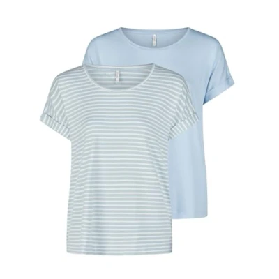 Imagen de ONLY Moster Camiseta de Manga Corta básica para Mujer, Cuello Redondo, Corte Regular, a Rayas, Azul, Rosa, Verde, Negro, XS, S, M, L, XL, XXL, Cashmere Blue W/CD Stripes, XXL
