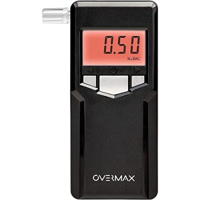 Imagen de Overmax AD 06 Alkomat Professional, Sensor electroquímico de Platino, precisión hasta 0,05, Rango 0,00 ‰ a 4,00 ‰, 10 boquillas Incluidas, 2 Pilas AA