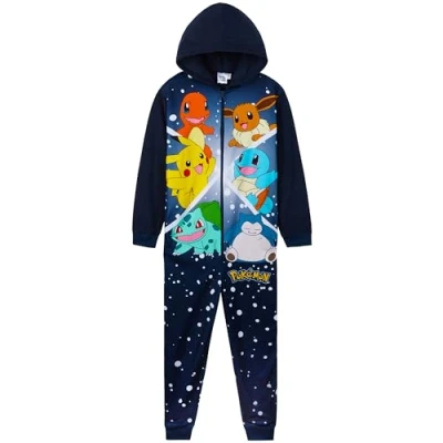 Imagen de Pokémon Pijama Niño Entero Niño, Onesie Cierre Cremallera Completo, Edad 4 14 Años, Regalo Navidad (Azul Marino/Multicolor, 9 10 años)