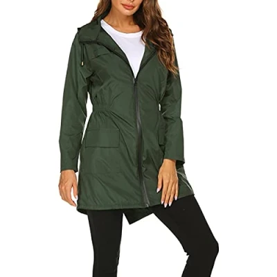 Imagen de ERZU Impermeable Para Mujer, Chaquetas Ligeras, Con Capucha, Largas Y Transpirable, Exteriores Lluvia