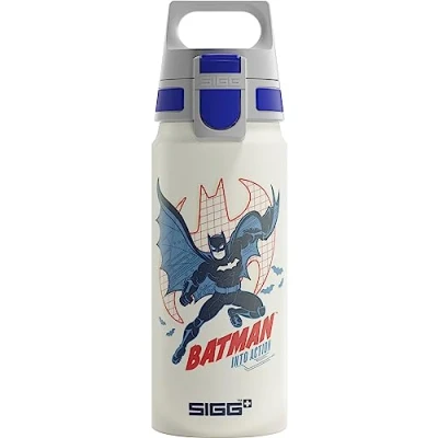 Imagen de Sigg WMB ONE Batman Into Action White cantimplora infantil (0.6 L), hermética sin sustancias nocivas, botella de aluminio ligera fabricada en Suiza