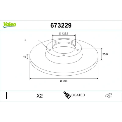 Imagen de VALEO Disco de freno FORD: Transit Mk7 Furgoneta, Bus, Caja / Chasis Eje trasero 308mm 16mm 5Taladro(s) macizo 673229