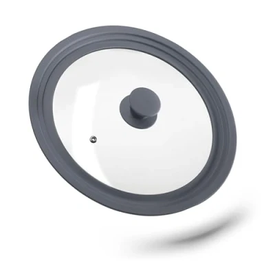 Imagen de Relaxdays Tapa Sartén Universal, Tapadera Olla, 26 30 cm, Práctica, Borde de Silicona, Cristal, 1 Ud., 5x31,5 Gris