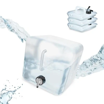 Imagen de Relaxdays Pack 4 Bidones Plegables, Garrafas Agua Cuadradas, Grifo y Asa, Volumen 10 L, sin BPA, Transparente Negro, Gomaespuma