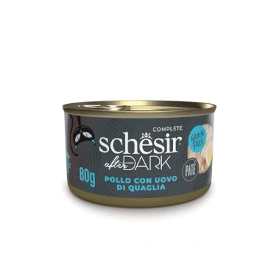 Imagen de Schesir After Dark, Sabor Pollo y Huevos de codorniz en paté, alimento húmedo Completo para Gatos (latas 12 80 g)