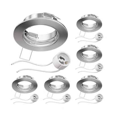 Imagen de ledscom.de 6 piezas marco empotrable de techo FERE cromo mate (LED/Halógeno/GU10/MR16/PAR16/50mm) incl. casquillo GU10