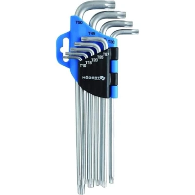 Imagen de Hogert Technik HT1W818 Juego de atornilladores acodados T10, T20, T25, T27, T30, T40, T45, T50 Acero cromo vanadio 9