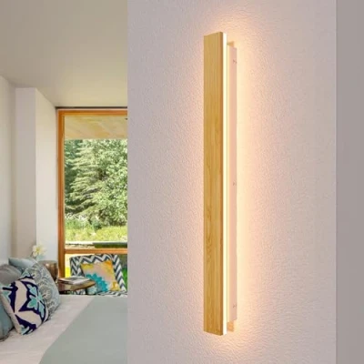 Imagen de AOEH Lámpara de pared madera Apliques LED Iluminación larga interior moderna Luz regulable con control remoto 29W Aplique la para dormitorio,sala estar escalera,80cm