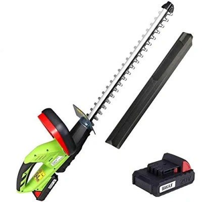 Imagen de BAKAJI Cortasetos eléctrico con batería Recargable de Iones Litio 20 V 2 Ah Sierra eléctrica cortabordes desbrozadora jardín Cuchillas Acero Inoxidable, Funda + Cargador