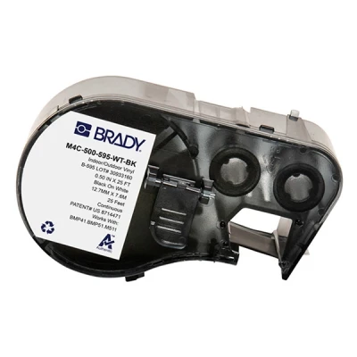 Imagen de Brady Cinta de vinilo para impresoras Etiquetas BMP41/BMP51/BMP53/M511 adhesivas Negro sobre blanco (12,70 mm (an) x 7,62 m (l)) M4C 500 595 WT BK