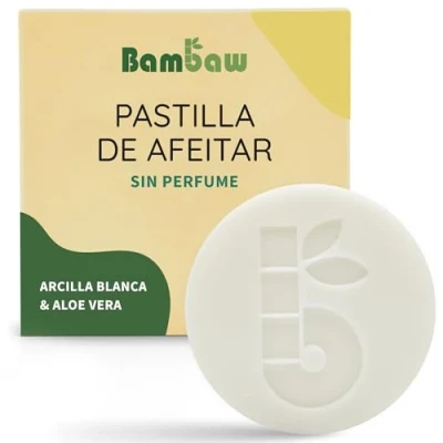 Imagen de Bambaw Pastilla de Jabón afeitar 80g afeitado aloe vera y arcilla blanca orgánica barba pieles sensibles natural ecológico vegano neutro sin perfume