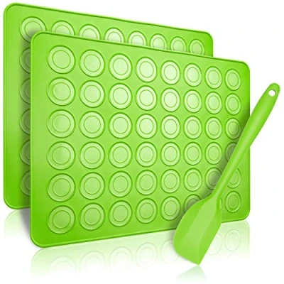 Imagen de Belmalia 2x Molde Macarons de Silicona para Perfectos Capa Antiadherente + Espátula Verde