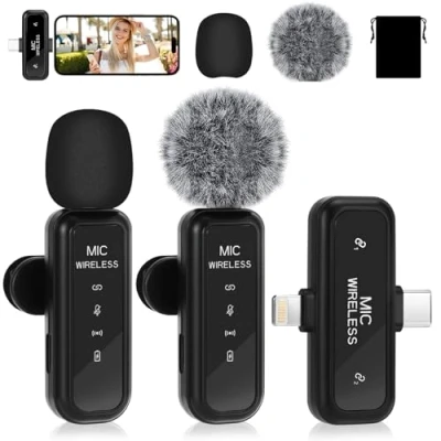 Imagen de Pavlleen micrófono inalámbrico Solapa, para iPhone/Android/PC Profesional, reducción de Ruido, Mini micrófono, grabación Video/transmisión en Vivo/entrevistas/TikTok