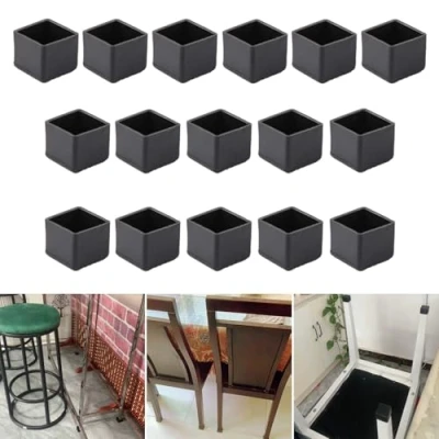 Imagen de 16 protectores cuadrados de silicona 25 x mm para patas silla, tapas negras muebles, taburete evitar arañazos en el suelo