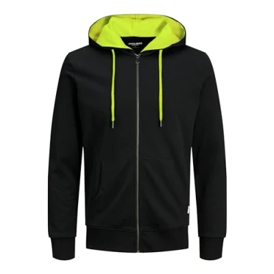 Imagen de JACK &amp; JONES Sudadera con capucha y cremallera para hombre, color liso, L