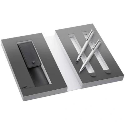 Imagen de Lamy logo Set brushed de bolígrafo 206 incluye mina grande M 16 negro y portaminas 106 con fina 40 (0,7 mm), estuche piel paquete regalo