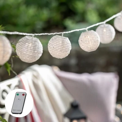 Imagen de Lights4fun Guirnalda de Luces Conectable con 20 LED Farolillos Blanco para Interiores y Exteriores