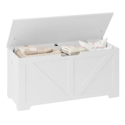 Imagen de WOLTU Banco de Almacenaje, Baul Blanco 100x40x47cm, Baúl Almacenaje Madera 76L, Organizador con Asiento, Arcón para Pasillo, Entrada, Dormitorio SH87ws