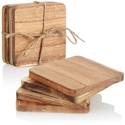 Imagen de com four® Posavasos de Madera 8X Base para Tazas y Vasos Tablero Manualidades Mesa Cuadrada Bebidas (8 Piezas marrón)