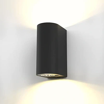 Imagen de B.K.Licht Aplique de pared con bombillas GU10 LED para interiores y exteriores luz blanca cálida, índice protección IP44, 2 x 5 W, 800 lúmenes, 3000K, color negro