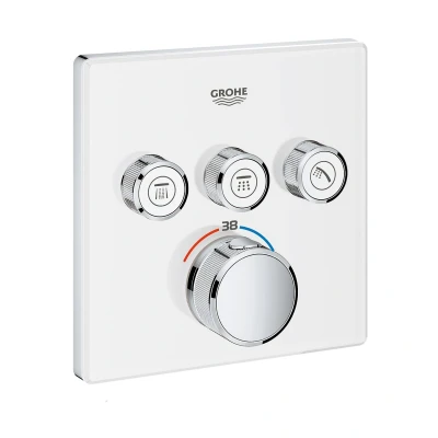 Imagen de Grohe 29157LS0 Grohtherm Smartcontrol Termostato con cristal blanco, 3 Chorros Regulables, Moon White, Cuadrado