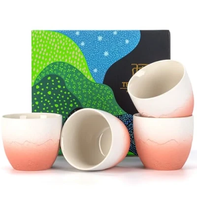 Imagen de TEANAGOO Taza de Té Japonesa, 5.6 Oz/ 160ml,Gradiente Rosa Blanco,H25,4 Piezas/caja,Tazas Japonesas,Tazas Chinas,Tazas Japón Ocupado,Tazas Asiáticas sin Asas,Taza