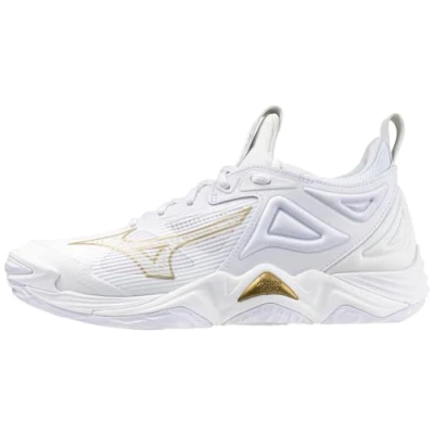 Imagen de Mizuno Wave Momentum 3 Zapatos de voleibol para mujer, blanco dorado, 38 EU