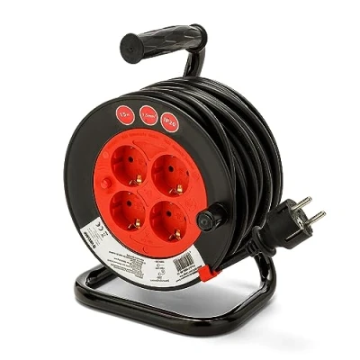Imagen de Carrete de cable DIY 4 enchufes estándar Schuko, H05VV F3G1.5MM2, 15M, CE