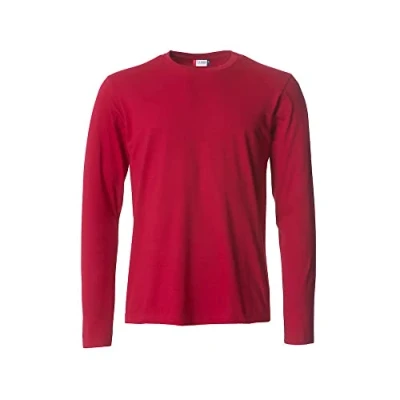 Imagen de Clique Camiseta de manga larga para hombre Basic T L/S, algodón jersey, cuello elástico, cinta antisudor, ajuste Slim Fit, rojo, XXL