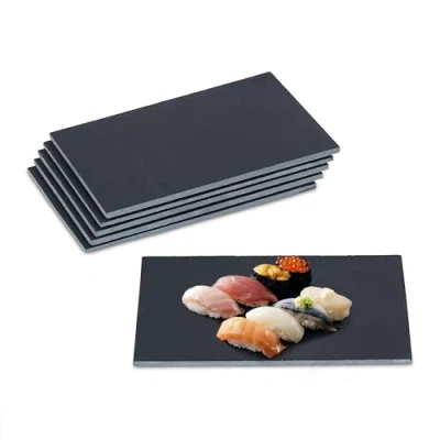 Imagen de Relaxdays Rectangular (6 Unidades) Set de 6 Platos Pizarra, 30 x 20 cm, para Servir Queso y Postres, Bandejas Piedra Inscribibles, Antracita, cm