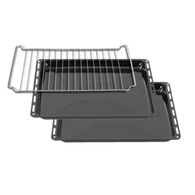 Imagen de ICQN Bandeja para horno de 445 x 375 25 mm, con rejilla, 2 sartenes esmaltadas, aptas Whirlpool, Ignis, Bauknecht, Indesit, Algor, Neckermann, Lloyds, inoxidable, 44,5 37,5 cm