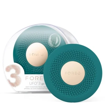 Imagen de FOREO UFO 3 go, mascarilla facial de viaje, Hidratante facial, Cuidado la piel antiedad, luz LED espectro completo y roja, Termoterapia, Masajeador T Sonic, Evergreen