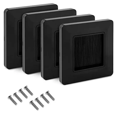 Imagen de kwmobile 4x Placa de pared con cepillo Cubierta oculta para tapar cables salidas hoyos y cableado Set pasacables enchufe europeo Negro