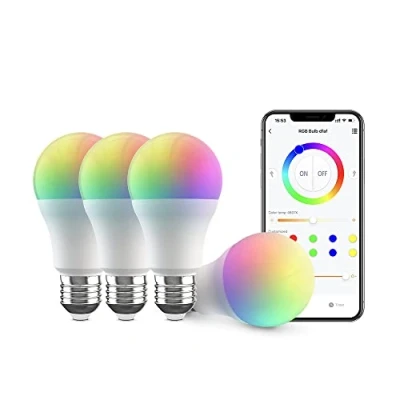Imagen de BroadLink FastCon Smart Bulb LB4E27 4 Pack, cambio de color con sincronización música, A60 / E27 9W 800LM, funciona Alexa y Google Home, GW4C Hub requerido