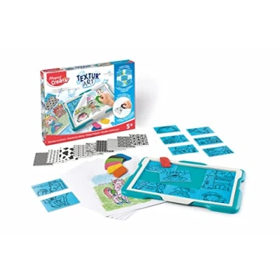 Imagen de Maped Manualidades para Niños Textur&#039;Art A Partir de 5 Años Temática Fantasía Incluye 1 Soporte, 7 Ceras Colores, 15 Placas Modelo, 9 con Textura y Hojas A4