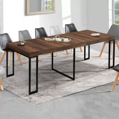Imagen de IDMarket Mesa consola extensible Toronto para 14 personas, 300 cm, madera oscura, diseño industrial