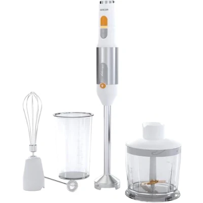 Imagen de Sencor Batidora Mano Multifuncional Ultra Potente 1200W, con Batidor, Picadora y Espumador, Cuchillas Quad Blades de Acero Inoxidable, Control Continuo Velocidad, Diseño Ergonómico Blanco