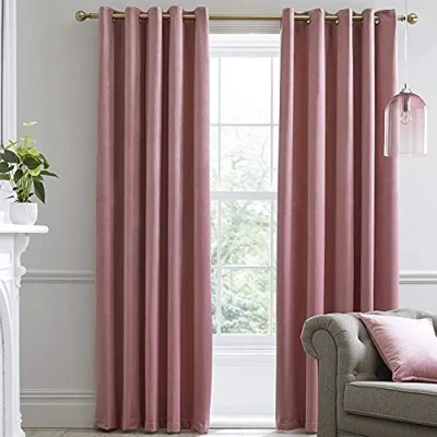 Imagen de Laurence Llewelyn Bowen Montrose Par de Cortinas Opacas Terciopelo con Ojales Rosa 168 cm Ancho x 229 Largo
