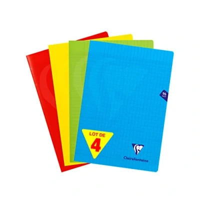Imagen de Clairefontaine, 294161AMZ, Lote de 4 Cuadernos grapados, Mimesys, A4 (21x29,7 cm), 96 Páginas, Cuadrados Grandes, Papel Blanco 90 gr, Polipropileno (Azul, Rojo, Amarillo, Verde)